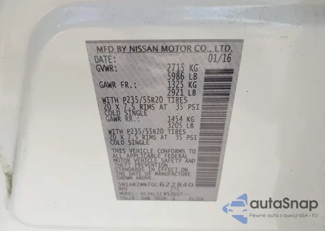 2016 Nissan Pathfinder Platinum from USA, damaged, VIN 5N1AR2MN7GC622840